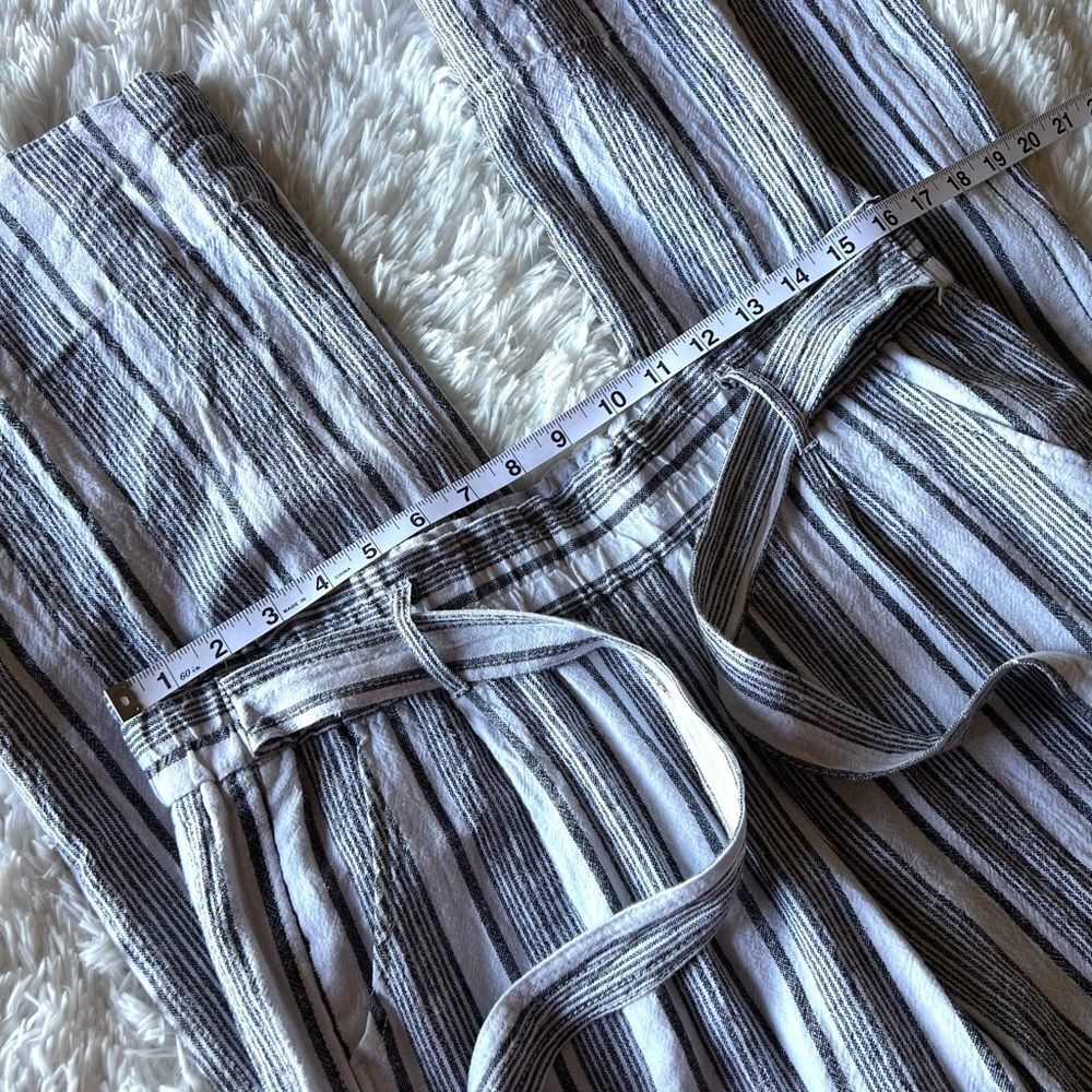 Jolt Black and White Striped Tie Waist Linen Blend Pants - Picture 4 of 12
